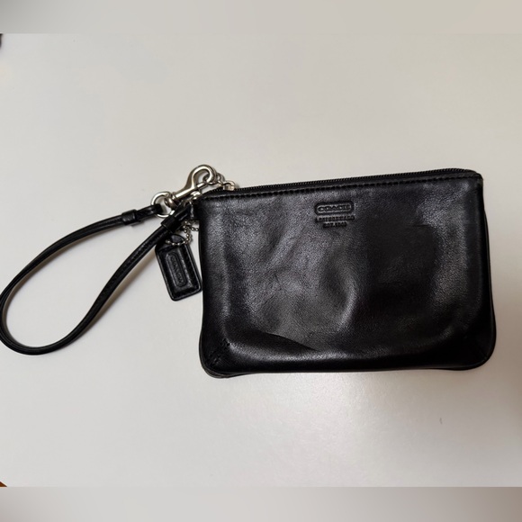 Coach Handbags - Coach Black Leather Mini Wristlet Pouch Zip Wallet